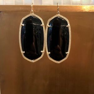 Danielle Gold Drop Earrings In Black Opaque Glass